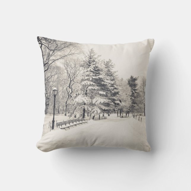 Central Park Winter Path - New York City Throw Pillow (Front)