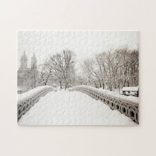 Central Park Winter Romance _ Bow Bridge Jigsaw Puzzle
