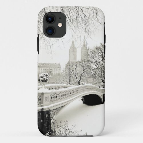 Central Park Winter _ Snow on Bow Bridge iPhone 11 Case