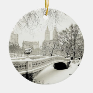 Central Park Winter - Snow on Bow Bridge Ceramic Ornament