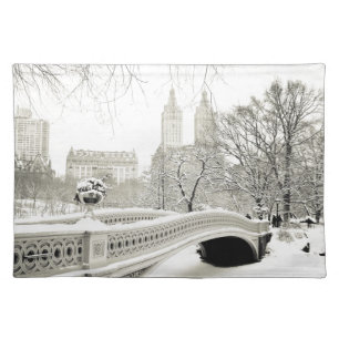 Central Park Winter - Snow on Bow Bridge Cloth Placemat