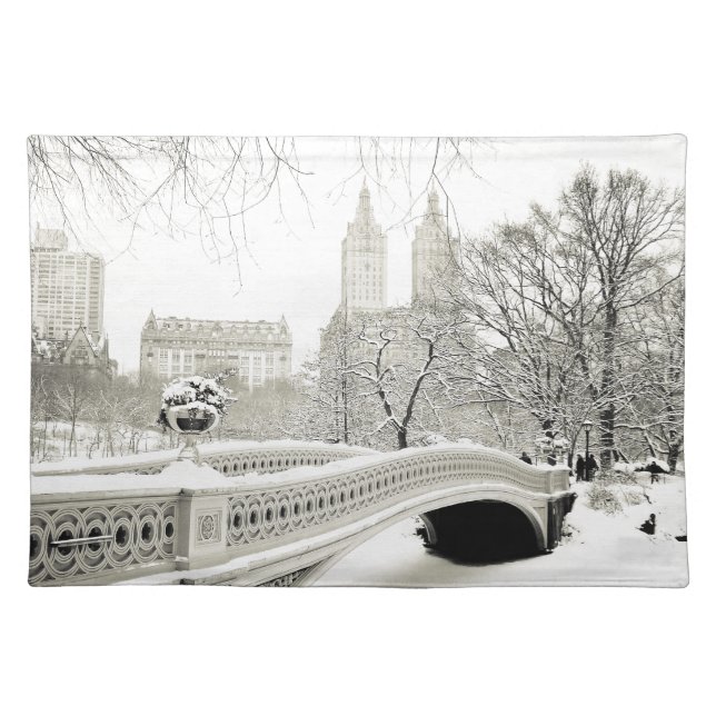 Central Park Winter - Snow on Bow Bridge Cloth Placemat (Front)