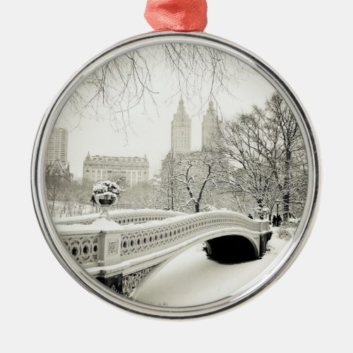 Central Park Winter _ Snow on Bow Bridge Metal Ornament