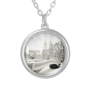 Central Park Winter - Snow on Bow Bridge Silver Plated Necklace