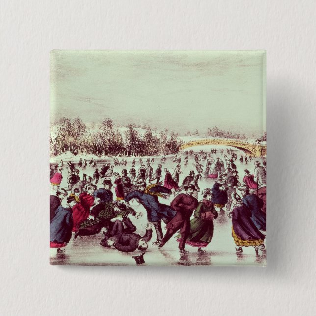 Central Park, Winter: The Skating Carnival Pinback Button (Front)