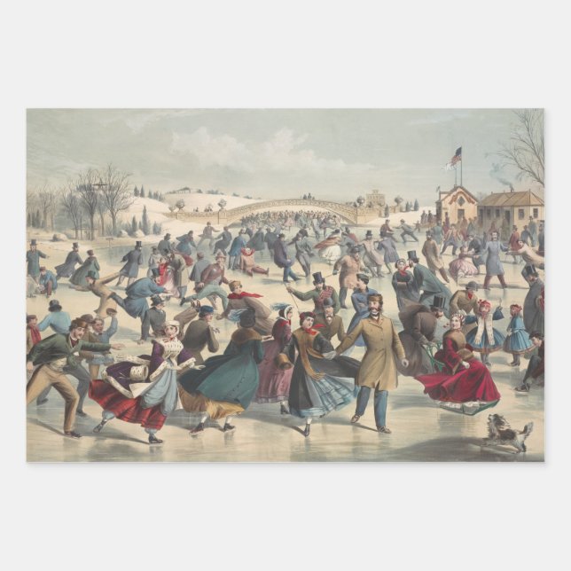 Central-Park, winter. The skating pond. New York Wrapping Paper Sheets (Front)