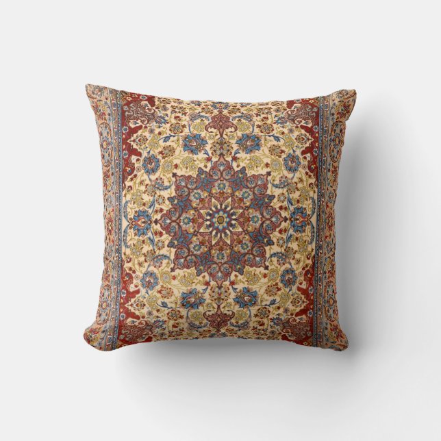 Central Persia Blue Symmetrical Stars Throw Pillow (Front)