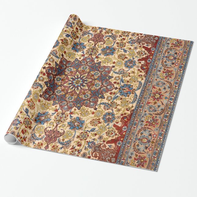 Central Persia Blue Symmetrical Stars  Wrapping Paper (Unrolled)