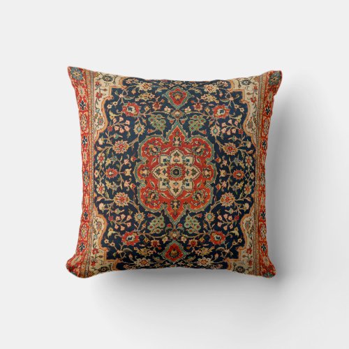 Central Persia Dark Blue Red Tan Throw Pillow