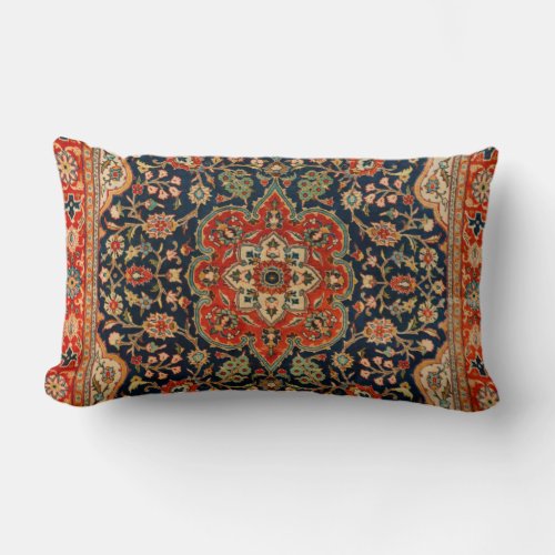 Central Persia Dark Blue Red Tan Throw Pillow