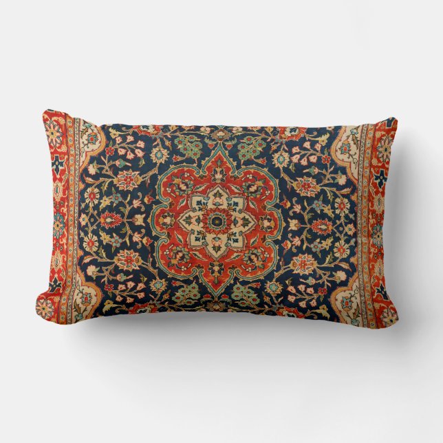 Central Persia Dark Blue Red Tan Throw Pillow (Front)