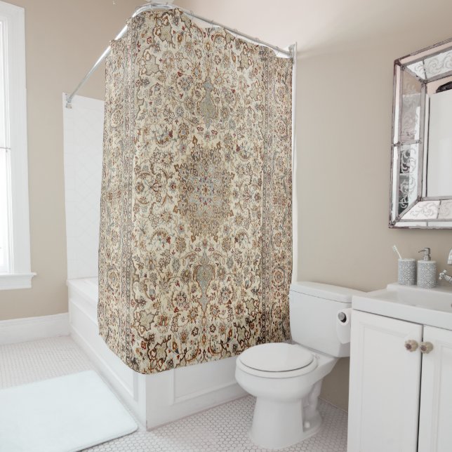 Central Persia Dusty Blue Tan  Shower Curtain (In Situ)
