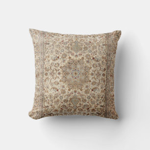Central Persia Dusty Blue Tan Throw Pillow