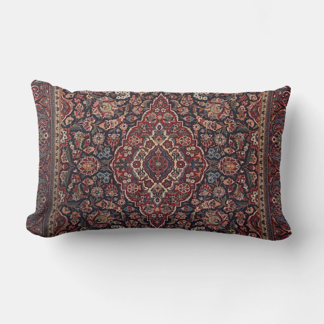 Central Persia Kashan Red Blue Purple  Throw Pillo Lumbar Pillow (Front)