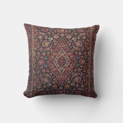 Central Persia Kashan Red Blue Purple  Throw Pillow