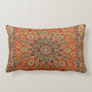 Central Persia Qum Orange Yellow Green Throw Pillo Lumbar Pillow