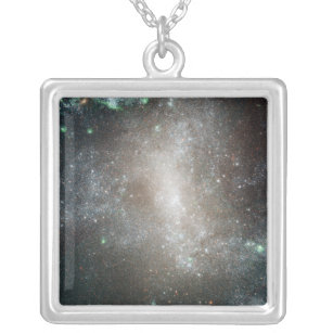 Central region of the barred spiral galaxy silver plated necklace