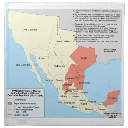 Centralist Republic of Mexico Territorial Map Cloth Napkin