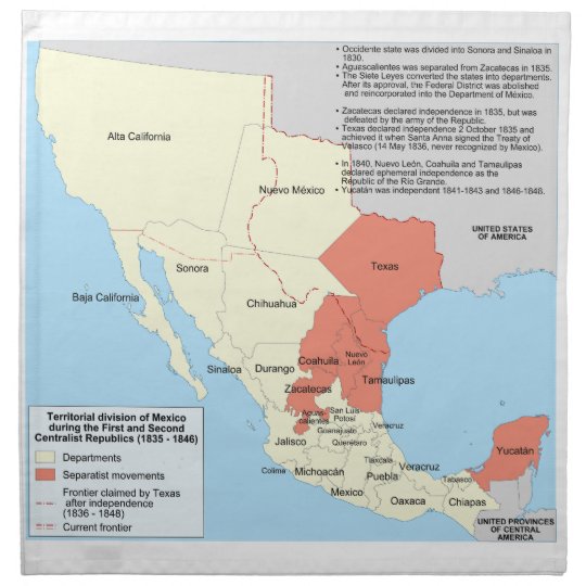 Centralist Republic of Mexico Territorial Map Cloth Napkin | Zazzle.com