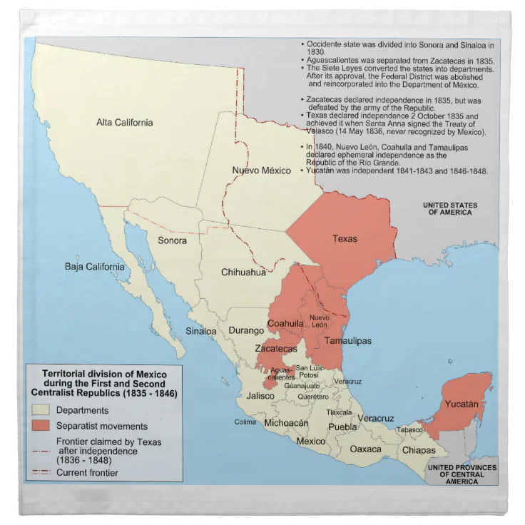 Centralist Republic of Mexico Territorial Map Cloth Napkin | Zazzle