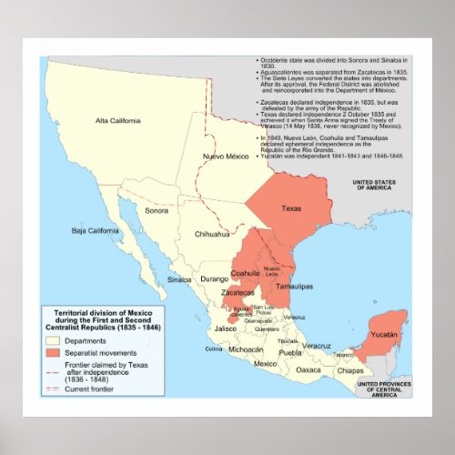 Centralist Republic of Mexico Territorial Map Poster