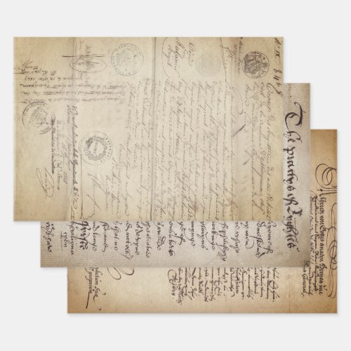 CENTURIES OLD DOCUMENTS HEAVY WEIGHT DECOUPAGE WRAPPING PAPER SHEETS