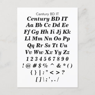 Century BD IT - Zazzle Font Sampler Sheet Postcard