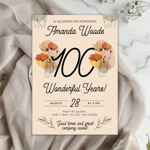 Century Floral 100th Birthday Jubilee Invitation