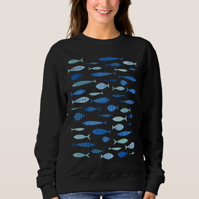 Century Modern Blue Fish Fishing Mcm Mid Mod Sweatshirt (Front)