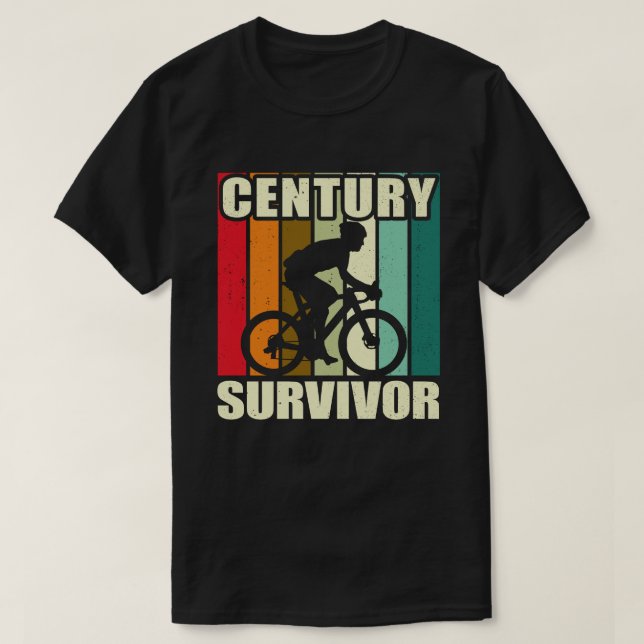 Century Survivor 100 Mile Bicycle Road Cycling T-Shirt (Design Front)