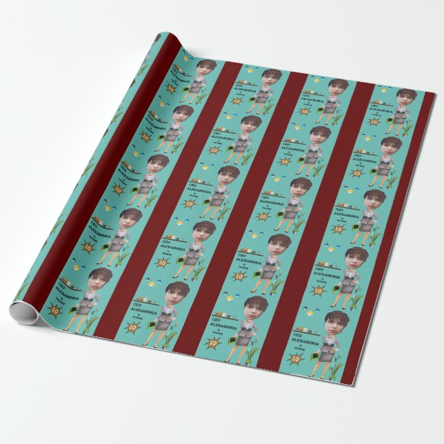 CEO BusinessWOMAN Photo Sensational FUN Birthday Wrapping Paper (Unrolled)