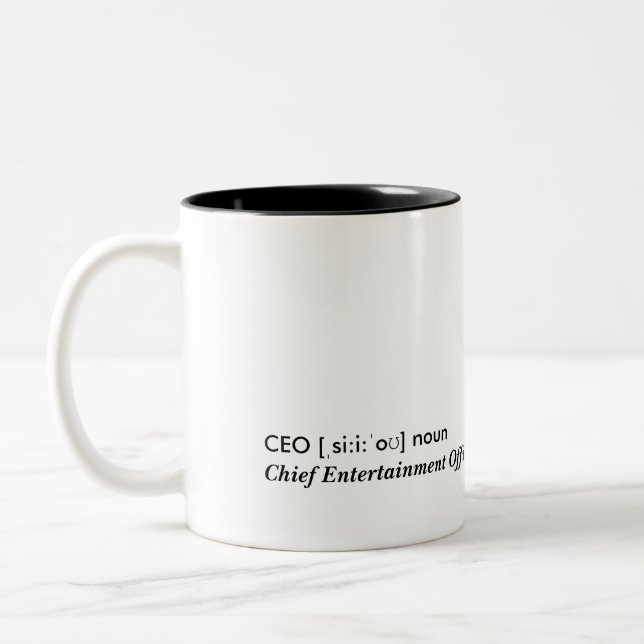CEO - Chief Entertainment Officer Two-Tone Coffee Mug (Left)
