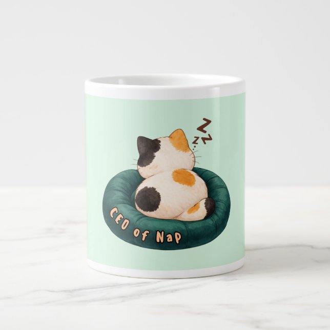 "CEO of Nap" Cat Sleeping on The Couch Giant Coffee Mug (Front)
