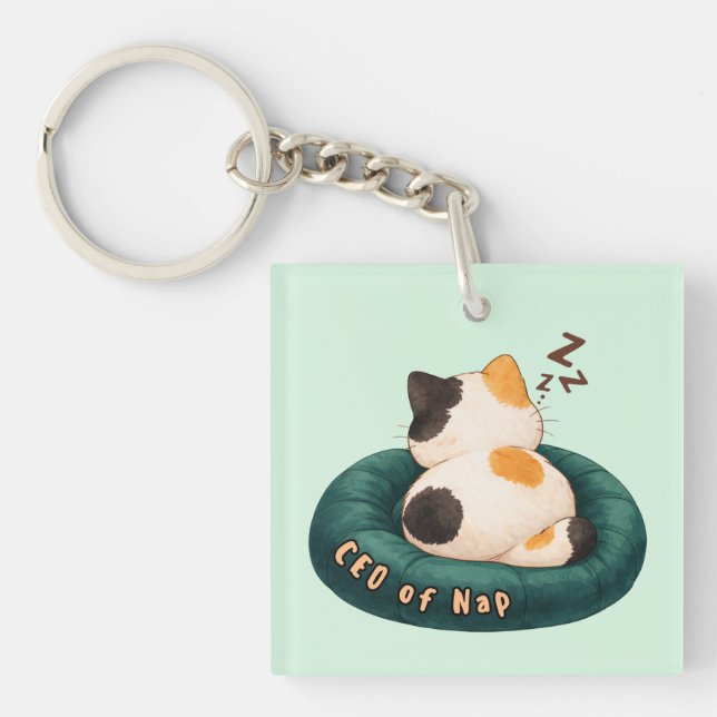 "CEO of Nap" Cat Sleeping on The Couch Keychain (Front)