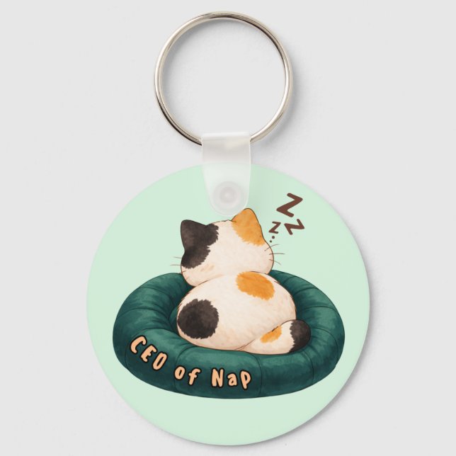 "CEO of Nap" Cat Sleeping on The Couch Keychain (Front)
