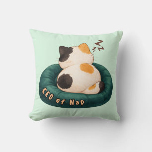 "CEO of Nap" Cat Sleeping on The Couch Throw Pillow