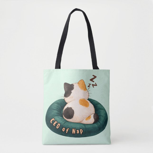 "CEO of Nap" Cat Sleeping on The Couch Tote Bag (Front)