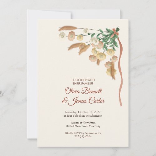 Cephalaria Corner Bouquet Wedding Invitation