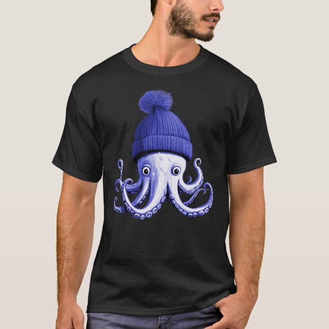 Cephalopod Octopus Lover Chilling Purple Cap Novel T-Shirt (Front)