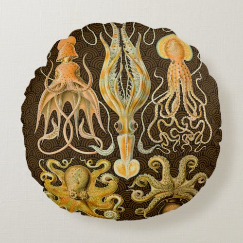 Cephalopod Octopus Squid Marine Nature Round Pillow