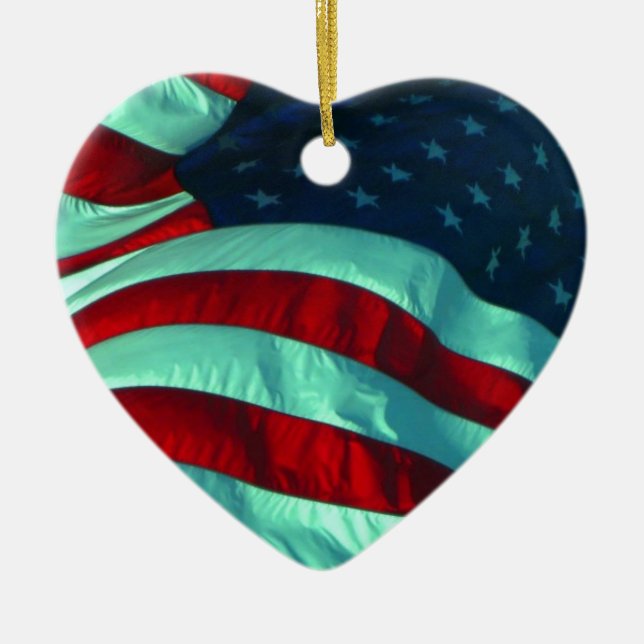 Ceramic American Flag Heart Ornament (Front)