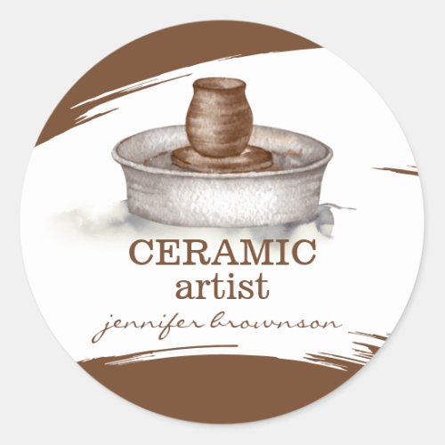 Ceramic Artist sculpting handmade Pottery turner Classic Round Sticker