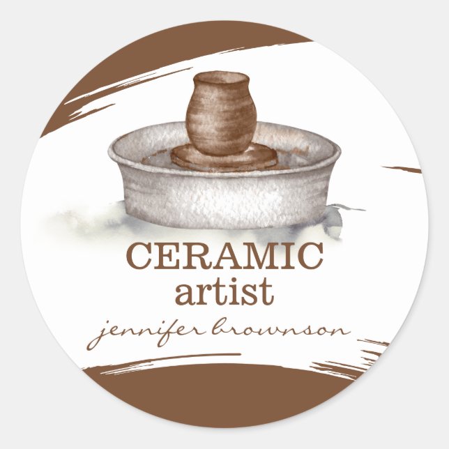 Ceramic Artist sculpting handmade Pottery turner Classic Round Sticker (Front)