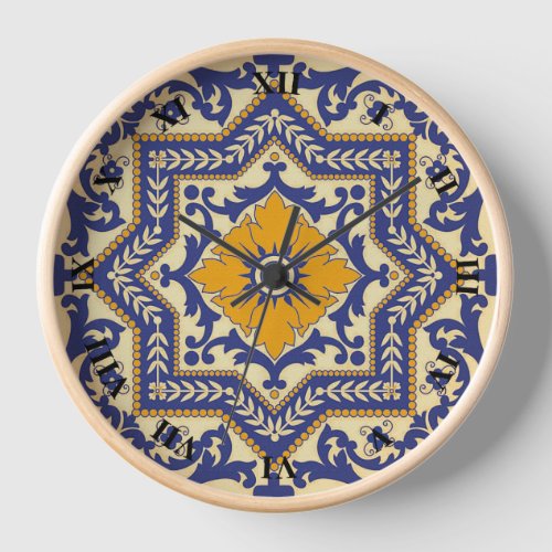 Ceramic Azulejo Style Blue Orange Clock