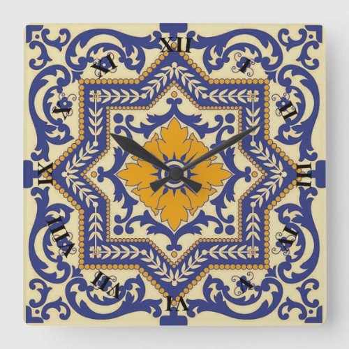 Ceramic Azulejo Style Blue Orange Clock