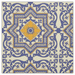 Ceramic Azulejo Style Blue Orange Fabric