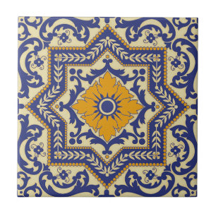 Ceramic Azulejo Style Blue Orange Tile