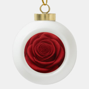 Ceramic Ball Christmas Ornament - Red Rose Flower