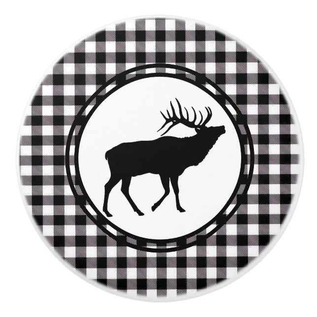 Ceramic Black Plaid Knob (Front)