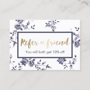 Ceramic Blue Floral Beauty Salon Referral Card